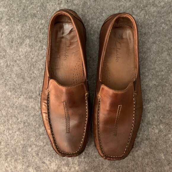 Clarks Men’s Brown Leather Driving Slip On Loafers - Picture 8 of 12